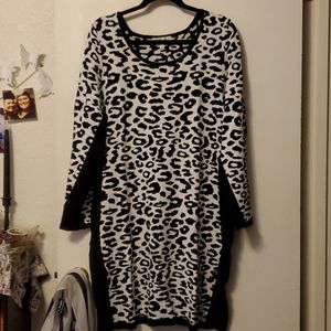 Black and White Leopard Print Sweater Dress